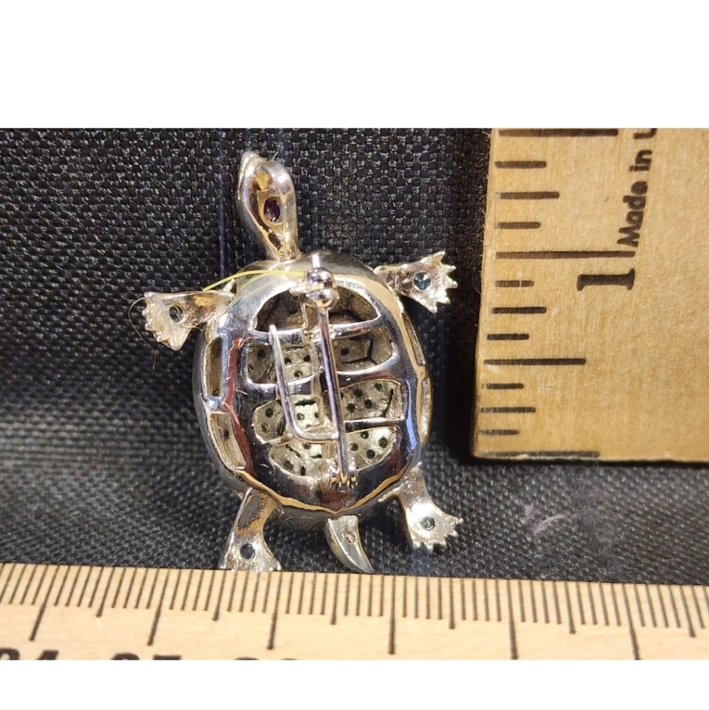 Sterling Silver Turtle Real Emerald Ruby Sapphire… - image 2